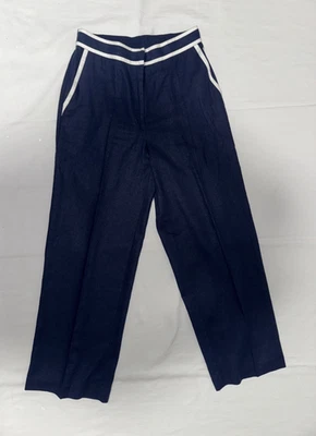 NWT Halogen womens linen blend navy blue white trim dress pants size 8 - Image 1 of 4