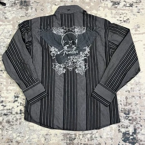 Camisa Fender Abotonada Para Hombre Manga Larga Negra Talla XL Alas Calavera Guitarra Rock - Imagen 1 de 12