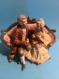 Vintage Royal Crown Cucci Bisque Victorian Man & Woman on Couch Figurine 5x6" - Picture 1 of 6