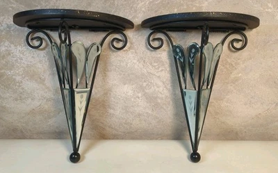 2 Vtg Elegant Shelves Wall Mounted Etched Mirrored Iron Wall  Hollywood Regency - Image 1 of 4
