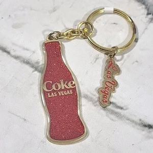 Coca Cola Soda Bottle Las Vegas Keychain Red Glitter Travel Souvenir - Picture 1 of 5