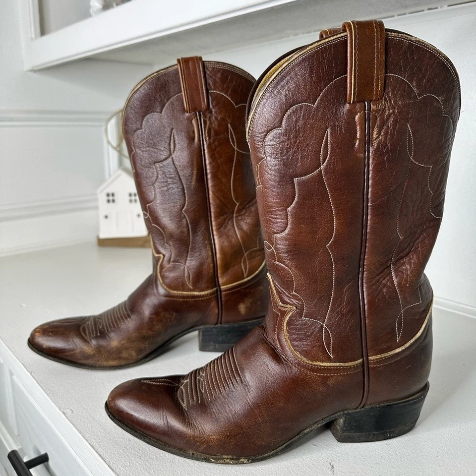 Botas de Vaquero Vintage Tony Lama Etiqueta Dorada Para Mujer 8B Cuero Marrón Oeste EE. UU. Foto 1 de 4