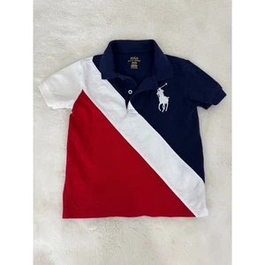 Polo Ralph Lauren Boys Polo Shirt 2T Red White Navy Colorblock Big Pony Logo - Picture 1 of 4