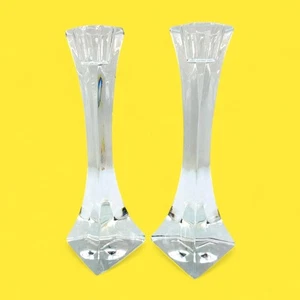 Vintage Thomas Webb Crystal Candlesticks – Triangular British Glass Pair - Picture 1 of 8