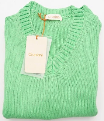 Suéter Pullover Cuello en V Tejido Piqué Algodón Verde Lima Cruciani S (EU 48) NUEVO CON ETIQUETAS Foto 1 de 4