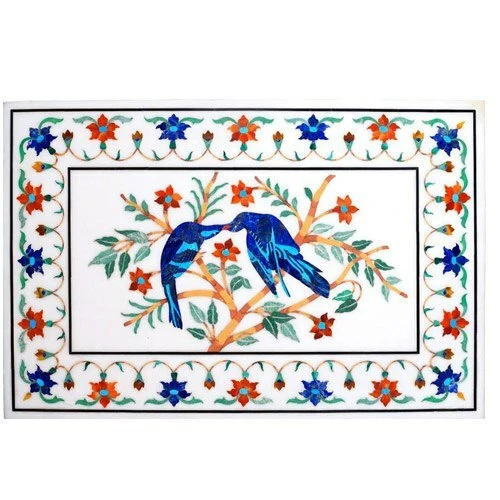 36" x 24" Marble center Table handmade floral lapis inlay semi precious stones - Image 1 of 1