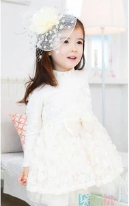 Girl White long sleeve cotton Lacey dress size 3-6 tulle Flower Girl Christening - Picture 1 of 5