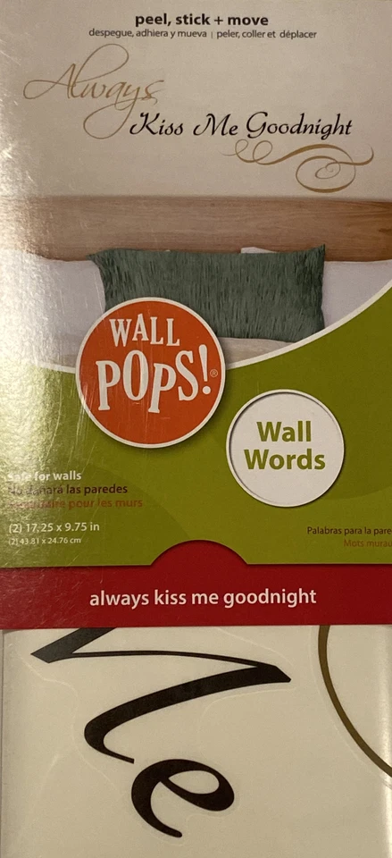 Calcomanía ALWAYS KISS ME GOODNIGHT Pelar, Pegar, Mover Decoración del Hogar Letras Cita Foto 1 de 3