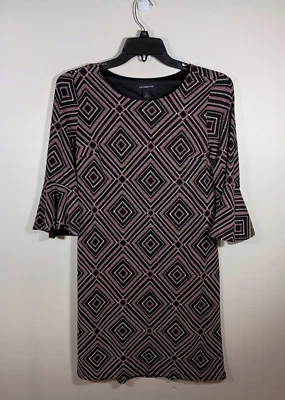 Nuevo con etiquetas Vestido Liz Claiborne Geométrico Negro Rosa Codo Manga Acampanada Talla 6 Foto 1 de 4
