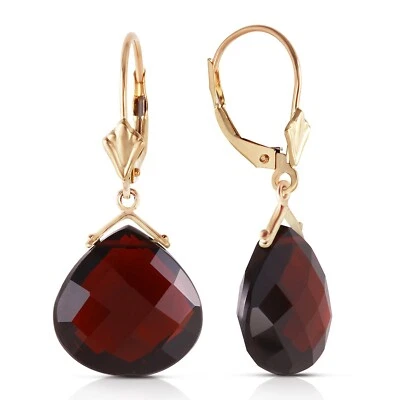 14K. GOLD LEVERBACK EARRING CHECKERBOARD CUT GARNETS (Yellow Gold) - Image 1 of 4