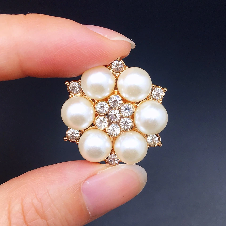 Mini broches de cristal de aleación de oro 10 piezas espalda plana sin alfiler hágalo usted mismo ramo de boda 2,3 cm Foto 1 de 4