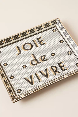 Anthropologie  Bistro Tile Joie de Vivre  Tray Black White and Gold NIB - Image 1 of 4