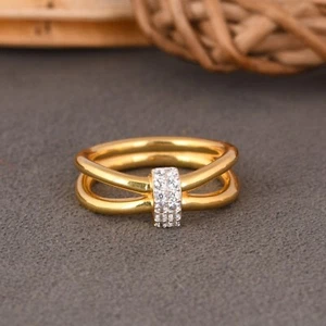 Double Band Cubic Zirconia 18k Gold Plated  Engagement Ring For Bridal Jewelry - Picture 1 of 5