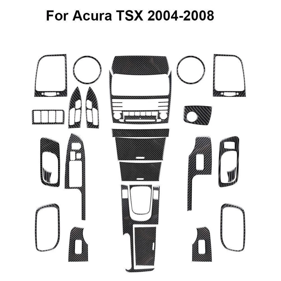 Kit completo interno de fibra de carbono adesivo acabamento capa 27 peças para Acura TSX 2004-2008 - Imagem 1 de 4