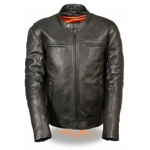 HERREN MOTORRAD SCHWARZ REFLEKTIERENDE BELÜFTETE LEDERJACKE mit WAFFENTASCHEN - SA67 - Bild 1 von 5
