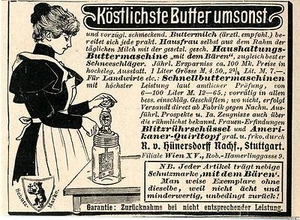 R. v. Hünersdorff Nachf. Stuttgart BUTTERMASCHINE Historische Reklame von 1899 - Picture 1 of 1