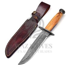 Ka-Bar USMC A+ Copy Damascus Steel Fixed Blade Knife Resin Wood Handle W Sheath