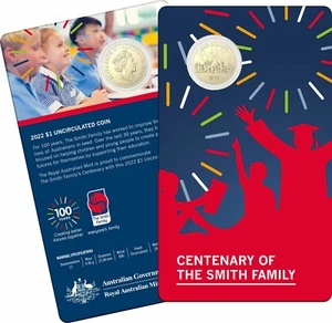 2022 Centenary of the Smith Family $1 UNC Coin on Card *FREE Next Day Post* - Imagen 1 de 4