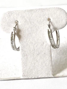 10 K White Gold Diamond Accents Hoop Earrings  2.6 g - Picture 1 of 4
