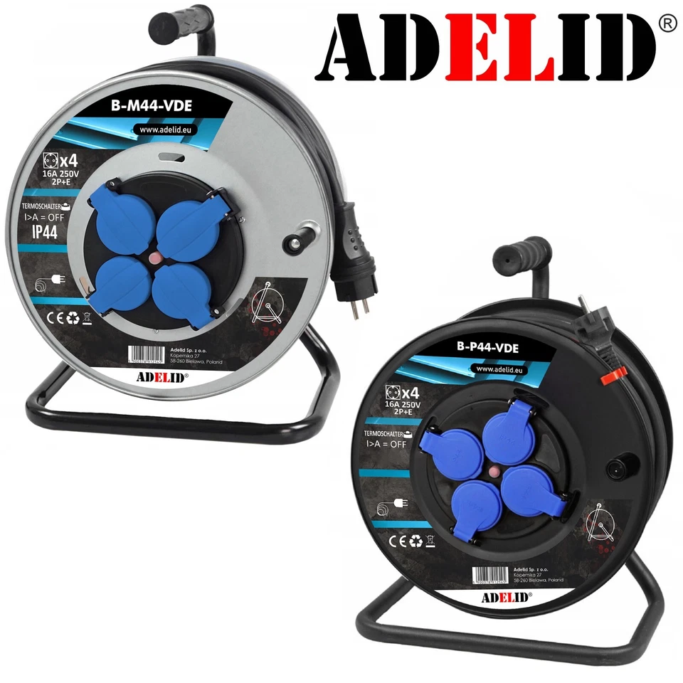 ADELID®️ Kabeltrommel Verlängerungskabel Stromkabel 20-50m 3x2,5mm² 4-Fach Steckdose 230V