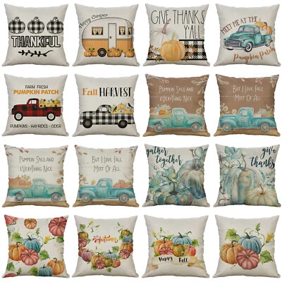 Harvest Season Golden Autumn Thanksgiving Day Pumpkin Truck Throw Pillow Covers - Image 1 of 4