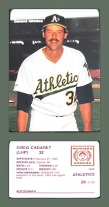 ⚓️🔥1988 Mother's Cookies Oakland Athletics Stadium Giveaway Greg Cadaret - Picture 1 of 1