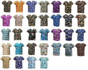 Women's Fashion Halloween Christmas Holiday Medical Nursing Scrub Tops S to 3XL - Picture 1 of 60