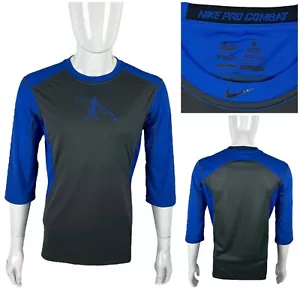 Nike Herren Large Pro Combat Fitted Swingman 3/4 Ärmel blau grau Ken Griffey EUC - Bild 1 von 10