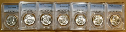 1957-D PCGS MS64 FBL Franklin Half Dollar - 100% Blazing White Cover
