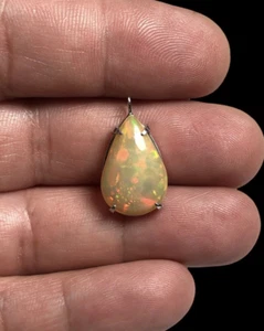 14k Weißgold 4,5 kt natürlicher Opal Tropfen Anhänger Charm für Halskette * Video * - Bild 1 von 8