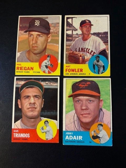 1963 Topps бейсбол лот из 4 различных. ВСЕ ПОЛУ ВЫСОКИЕ #s. Карта ошибок Vg-Ex to Nm+ - Изображение 1 из 4