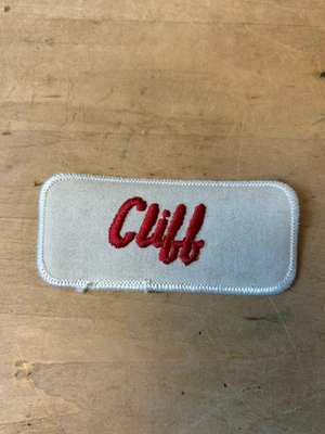 Vtg 70s CLIFF Sew On Embroidered Clothing Jacket Uniform Name Patch RED & WHITE - Image 1 of 3