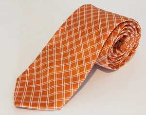 Hickey Freeman Checkered Orange Silk Twill Tie Woven Italy Made USA - Picture 1 of 7
