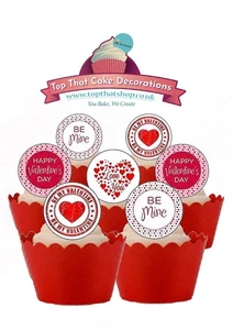 Cake Toppers Happy Valentines Day LOVE Be Mine 24 PRECUT Edible Wafer Paper - Picture 1 of 9