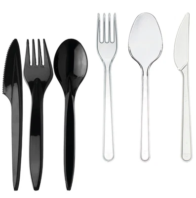 DayBays Besteck Set Plastik Gabel Löffel Messer Transparent Wiederverwend