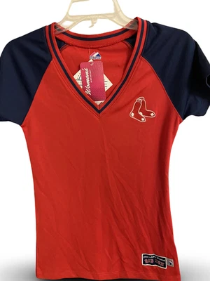 Boston Red Sox Majestic Women's Multicolor V-Neck Slim Cut Shirt Medium - Image 1 of 2
