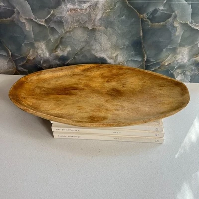 Unbranded Wooden Decor Plate Tray 17.5 x 8.5 in Handcrafted Oval Kitchen - Image 1 of 4