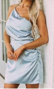 Lena Asymmetrical Mini Silky Mini Dress Large Sexy Body Con - Picture 1 of 10