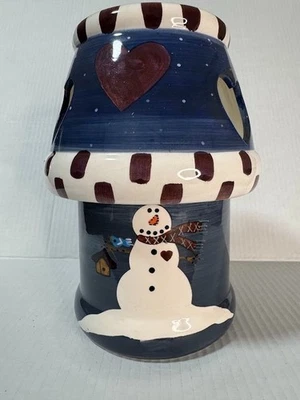 Muñeco de nieve vacaciones tarro de cerámica de dos piezas cortina de vela y base Foto 1 de 4