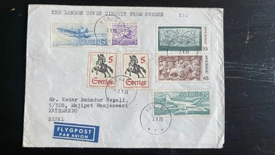 Sweden 1973 Airmail Cover to Nepal – Multiple Stamps incl. Aviation Series - Image 1 of 2