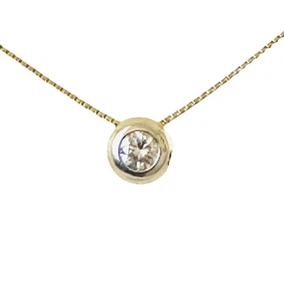 Estate Natural Brilliant Diamond Bezel Set 0.35 Carat Pendant 20" Necklace 14k - Picture 1 of 14
