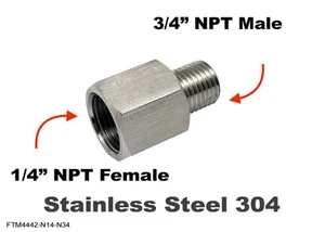 1/4" NPT FEMALE to 3/4" NPT MALE Stainless Sensor Adaptor Fittings Conversion - Picture 1 of 6