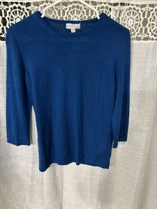 Nordstrom Woman’s Round Neck 3/4 Sleeve Silk And Cashmere Blend Sweater Blue M - Picture 1 of 5