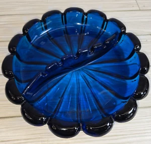 Vintage Wikinger Glas AZURBLAU KUNSTGLAS GROSS SCHWER ASCHENBECHER ZIGARRE MCM 8 Zoll - Bild 1 von 7