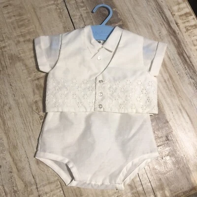 Mameluco corto vintage Madonna Baby blanco con superposición de ojales ver etiqueta por talla Foto 1 de 4