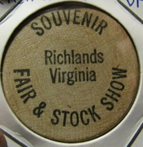 Vintage Fair & Stock Show Souvenir Richlands, VA Wooden Nickel - Token Virginia - Picture 1 of 2