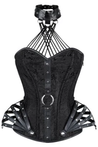 Sexy Black Gothic Hip Leather Like Framed Burlesque Corset - Picture 1 of 3