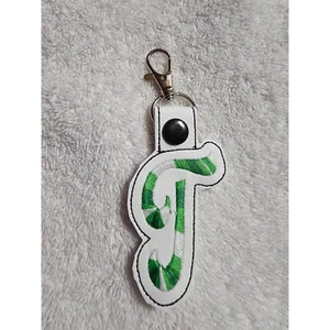 Letter T Keychain Embroidered Initial Bag Charm Backpack Tag Green White - Picture 1 of 2