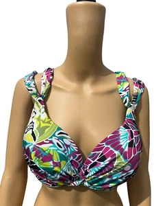 A.Che Bright Floral Double Strap Swimsuit Bikini Top Fits Sizes 36F-38E-40DD-42D - Picture 1 of 12