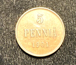 Finland 1901 5 pennia KM 15 AU detail scracths - Picture 1 of 2